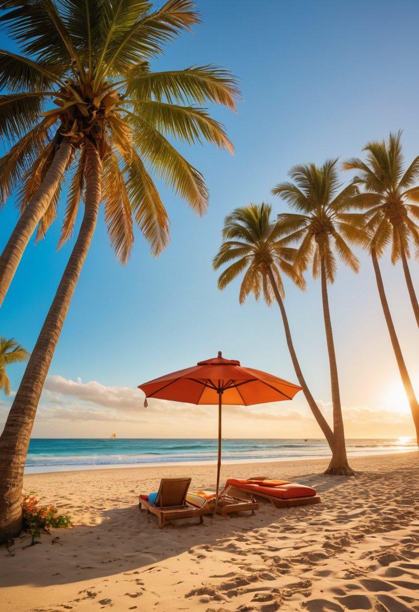 A vibrant beach scene featuring diverse individuals showcasing the latest swimwear trends, with clear blue skies and gentle waves in the background. Colorful umbrellas and beach towels scattered around, a surfboard leaning against a palm tree, and the sun setting on the horizon. Energetic and joyful atmosphere, inviting viewers to dive into summer fashion. super-realistic. vibrant colors. beach lifestyle.